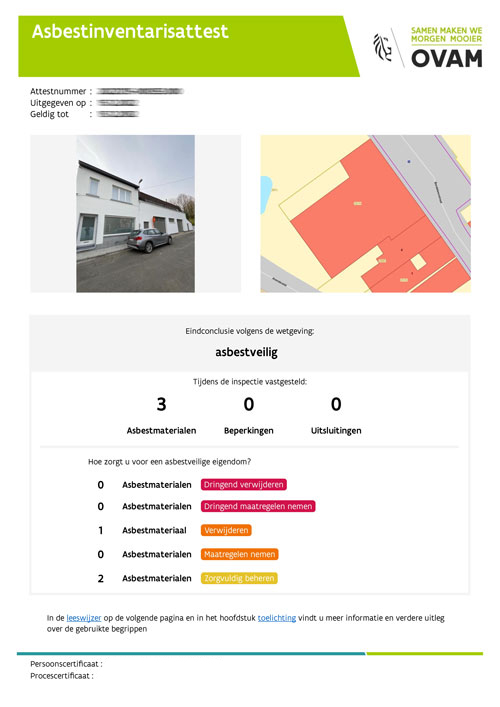 Voorbeeld van een asbestattest (fictief)